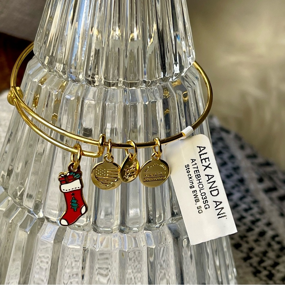 Alex and Ani | "Christmas Stocking" Charm In Shiny Gold Tone Bangle